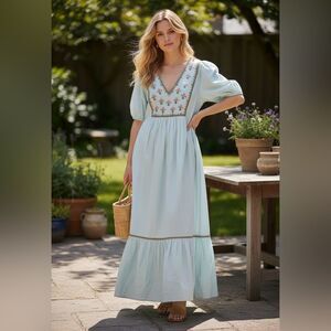 $289 Ex Voto Hayes Maxi Dress in Whispering Blue NWT